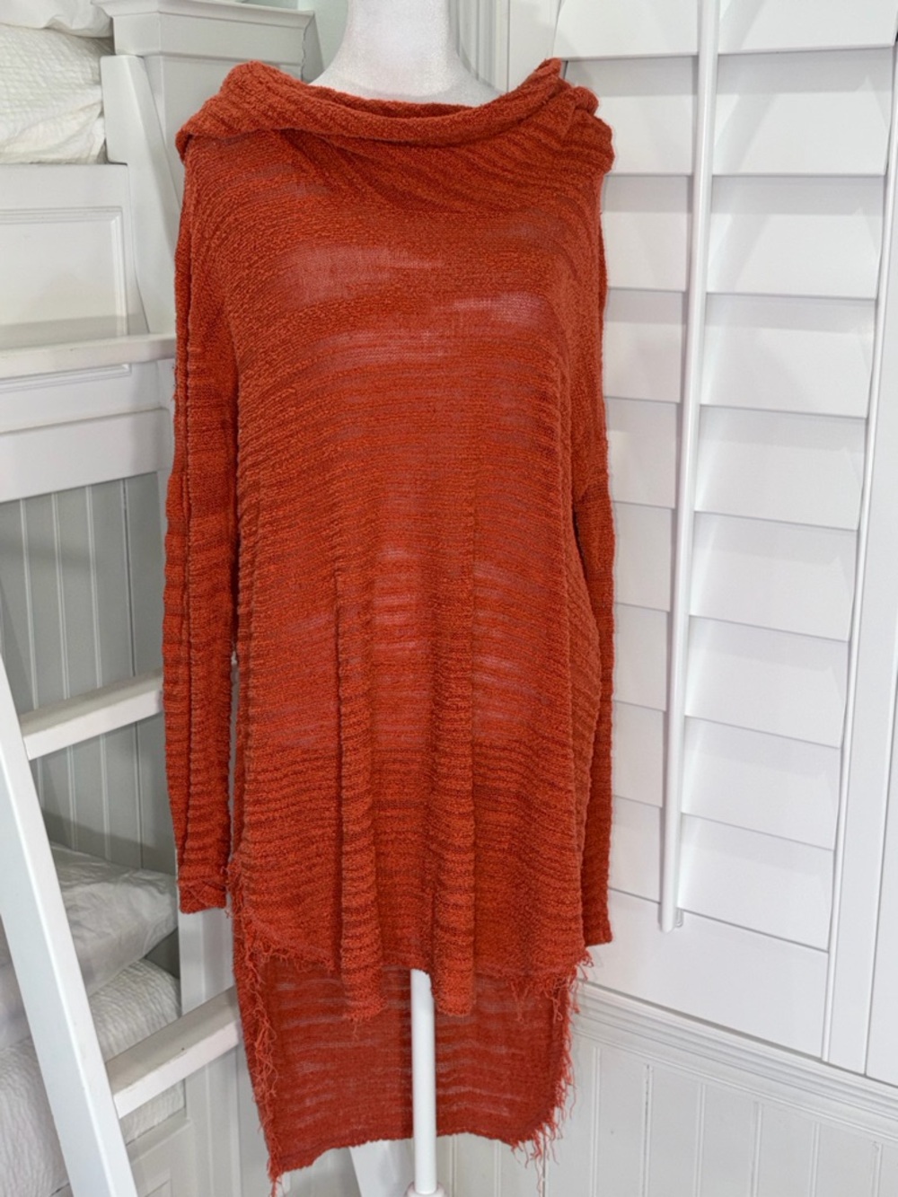 Free People We the Free Mock Neck Lover Split Back Tunic Top Burnt Orange Large